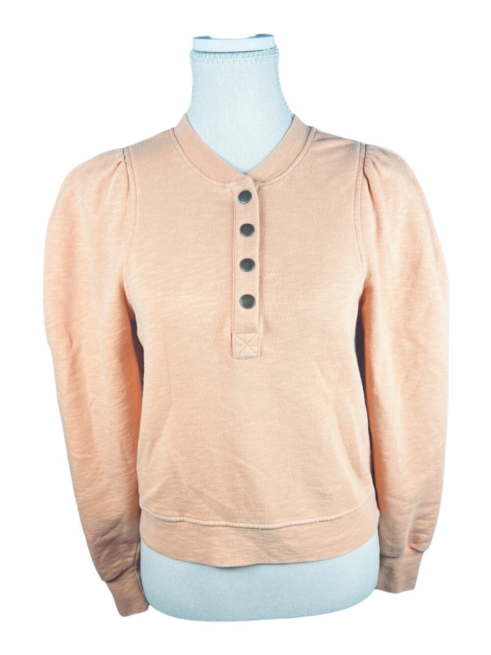 Ulla Johnson Asher Resin Puff Sleeve Henley Sweatshirt Organic Cotton Top P XS